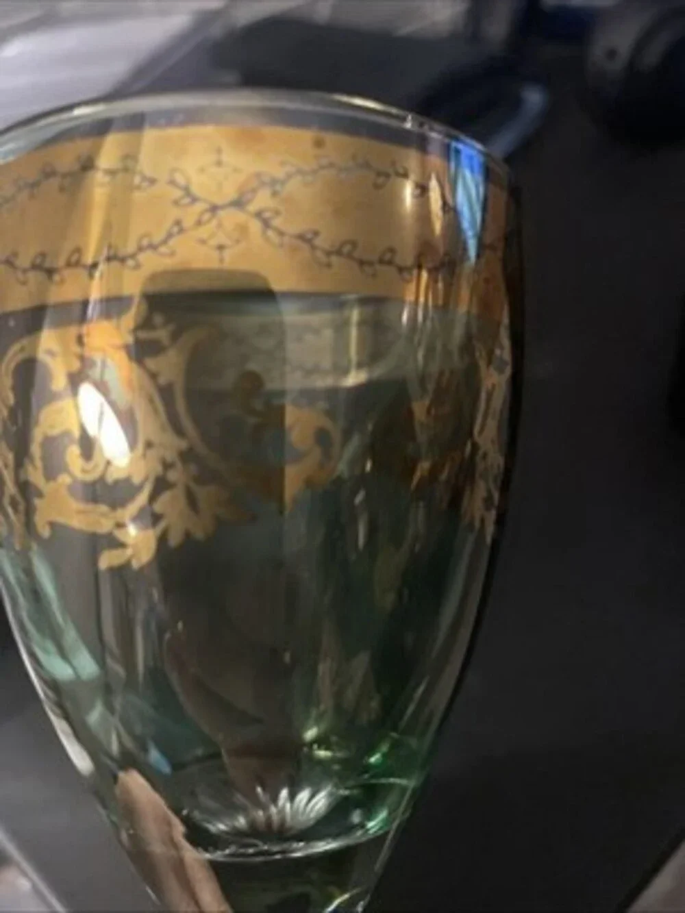Murano Crystal Romanian Wine Goblet Vintage, Hand Painted.